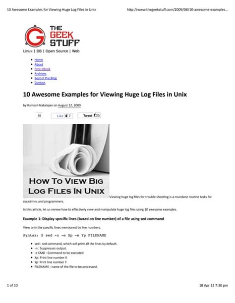 10 Awesome Examples For Viewing Huge Log Files In Unix Pdf