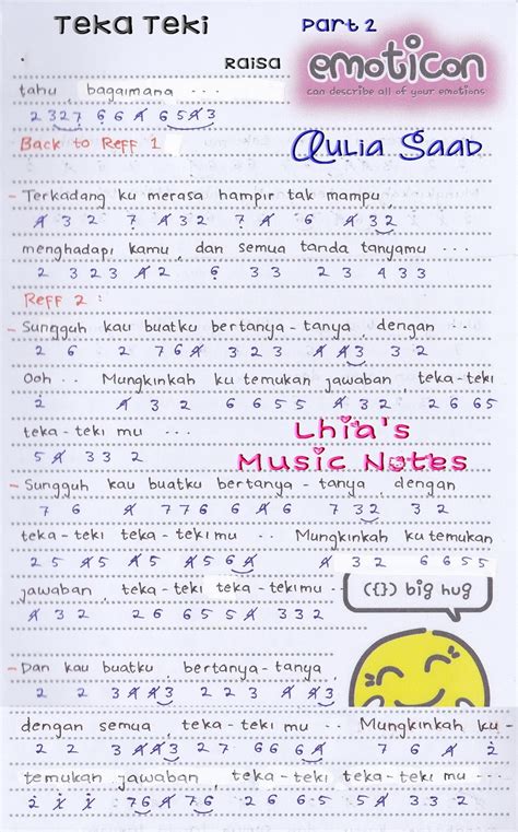 C aku tak sing ngalah c g trimo mundur timbang loro ati dm g tak oyak'o wong koe wis lali c g ora bakal bali. Not Angka : Raisa - Teka Teki | Aulia's World