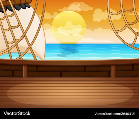 Seascape View From Pirate Ship Wooden Deck Vector Image