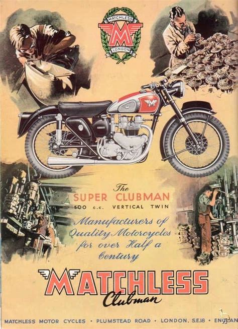 Matchless Clubman 1950s Bike Poster Motorcycle Posters Motorcycle