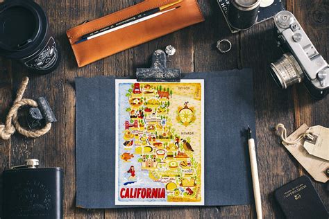 California Map Postcard Colourful Fun Postcard