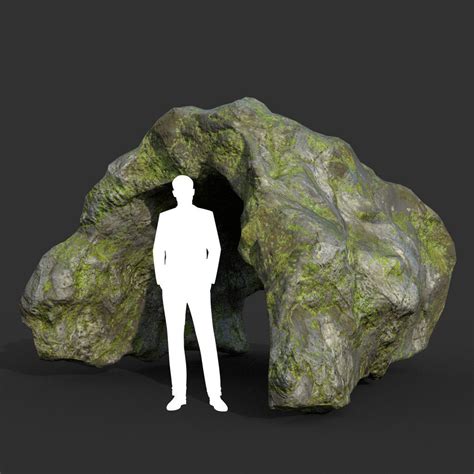 3d Model Low Poly Cave Modular Mossy Rock Casual07s
