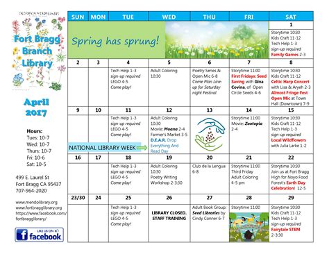 April Calendar Of Events Fort Bragg Library