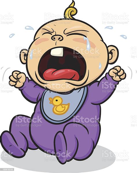 A Cartoon Drawing Of A Baby Crying Stock Vector Art And More Images Of