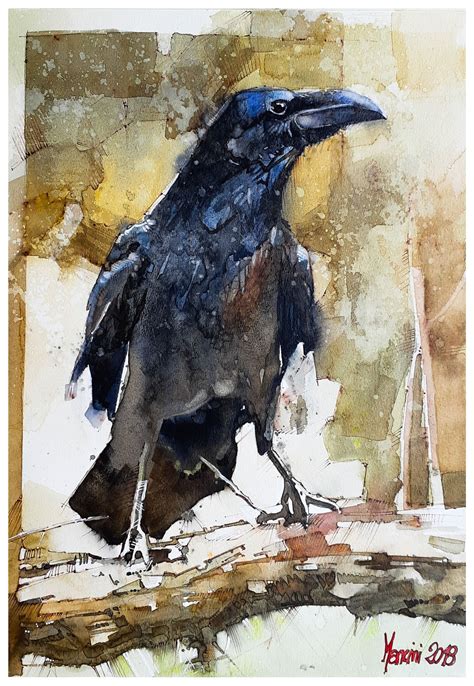 Watercolor Crow On Behance Crow Painting Bird Watercolor Paintings