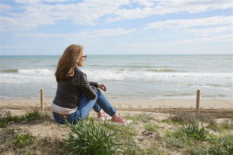Woman Sitting On Beach Stock Image Image Of Lifestyle 117153251