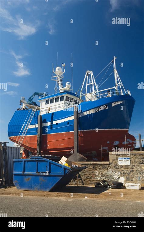 Fishing Boat Out Of The Water For Maintenance At Peterhead Harbour