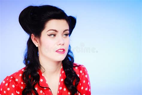 Retro Portrait Of Pensive Pinup Girl Dreaming Stock Photo Image Of