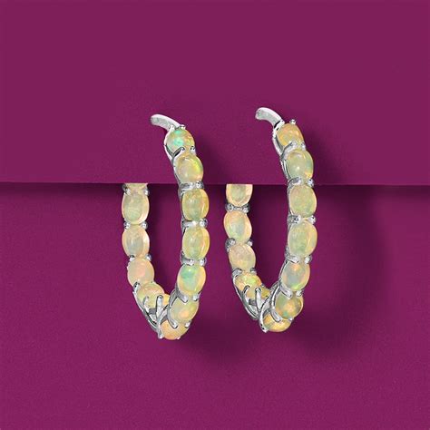 Ethiopian Opal Hoop Earrings In Sterling Silver 7 8 Ross Simons