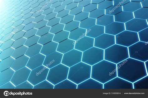 Glowing Black And Blue Hexagons Background Pattern On Silver Met Stock