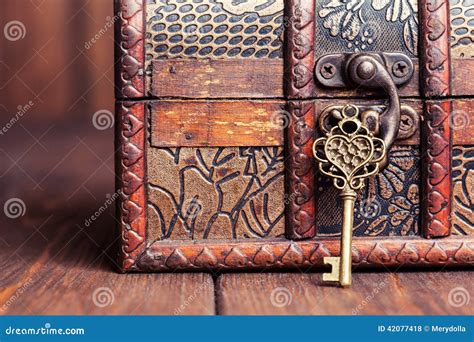 Vintage Key And Old Treasure Chest Stock Photo Image Of Security