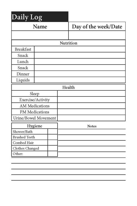 Senior Caregiver Daily Log Page Printable Log Book Etsy Senior