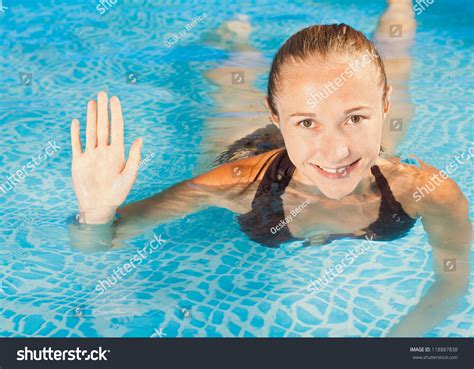 Sweet Young Girl Swimming In The Pool Stock Photo 118887838 Shutterstock