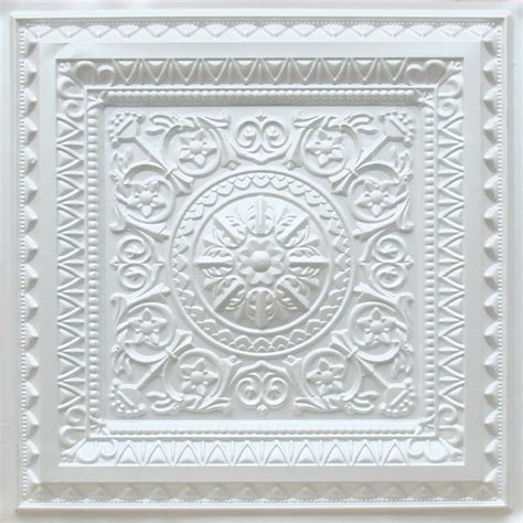 Easily lay into a 15/16 in. D223 PVC Faux Tin Drop In Ceiling Tile 2x2, White Pearl ...