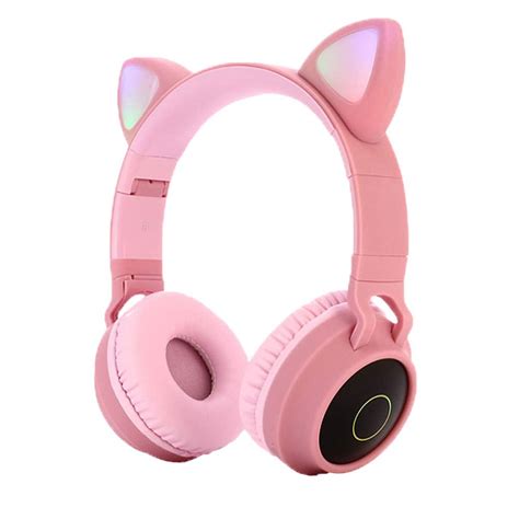 Kids Cute Cat Bluetooth Headphones Foldable Glowing Over Ear Headset