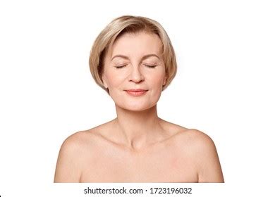Naked Mature Woman Standing Isolated On Stock Photo 1723196032