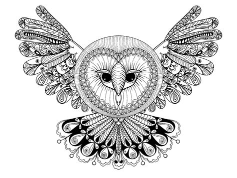 Owl filled with pretty meticulous and regular patterns. Owl with big head - Owls Adult Coloring Pages