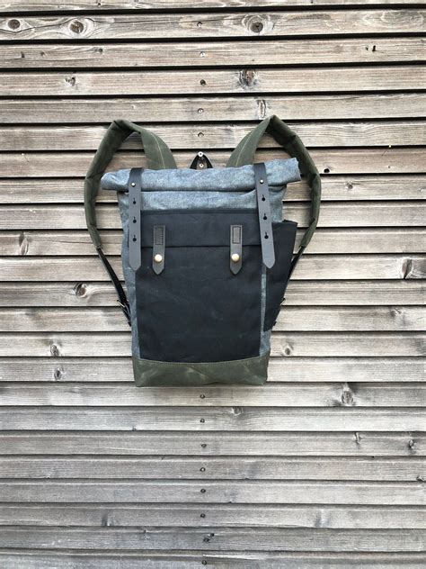Backpack In Waxed Denim Leather Backpack Medium Size Etsy Leather