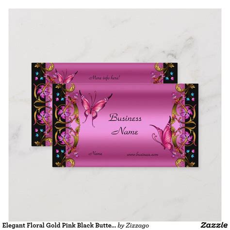 Elegant Floral Gold Pink Black Butterfly Business Card | Zazzle.com