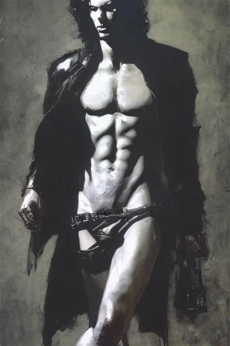 Synthwave Attractive Male Painting By Edwin Longsden Stable