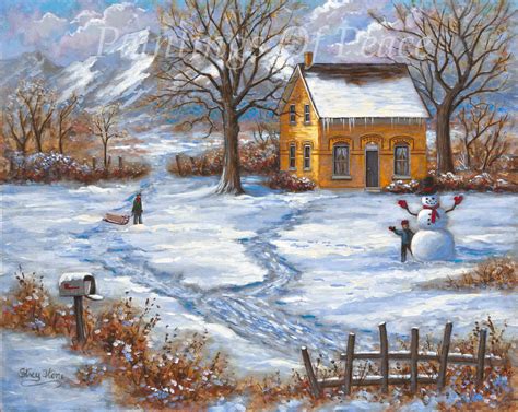 Landscape Winter Scene Snow Snowman By Paintingsofpeace