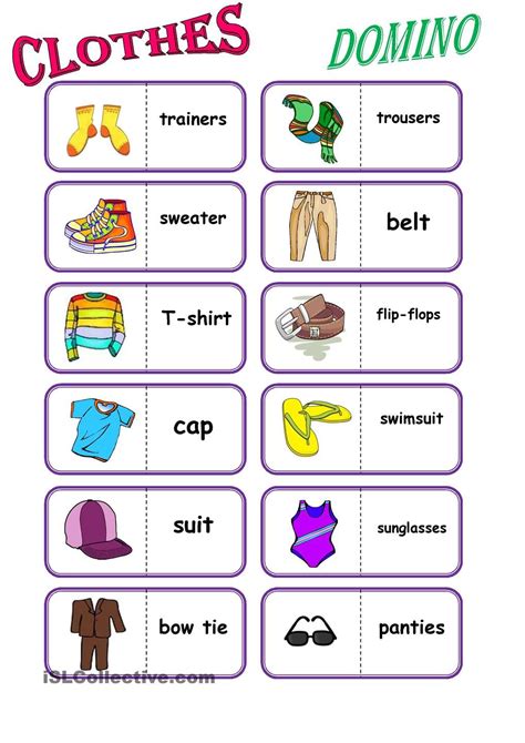 Clothes Domino Vocabulary Clothes English Lessons For Kids English