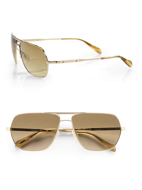 oliver peoples kelton rectangular aviator sunglasses in metallic lyst