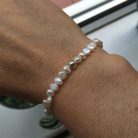 Tiny Freshwater Pearl Stretch Bracelet Sterling Silver Bead Etsy