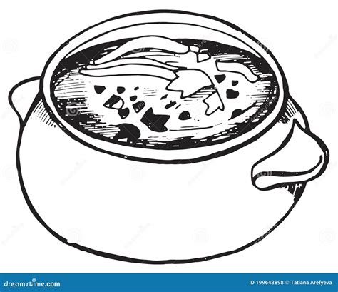 Bowl Of Soup Food Hand Draw Sketch Black And White Illustration