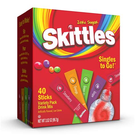 40 Packets Skittles Variety Pack Sugar Free On The Go Caffeine Free