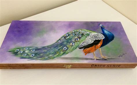 Peacock Jewelry Box Hand Painted On Solid Wood Altered Cigar Etsy