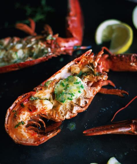 bbq grilled lobsters with homemade lemon and fine herbs butter recipe herb butter food cooking
