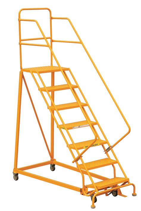 Louisville 7 Step Rolling Ladder Perforated Step Tread 106 In Overall