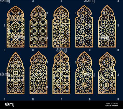 Arabian Mosque Window And Gate Patterns Golden Arch Arabesque Ornament