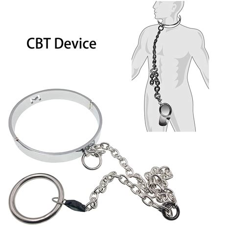 Slave BDSM Bondage Metal Neck Collar Choker With CBT Device Extreme