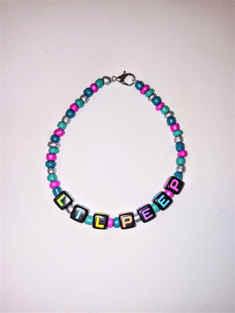 Lil Peep Beaded Bracelet Silver Teal Pink And Turquoise Etsy
