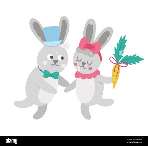 Vector Cute Rabbits Pair Loving Animal Couple Illustration Love