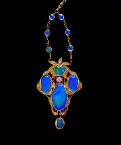 My Diamond Gallery Art Nouveau Pendant Opals And Diamonds Set In Gold