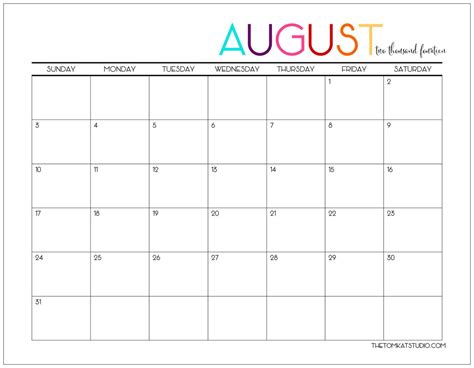August Printable Schedule