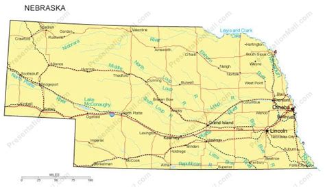 Nebraska Powerpoint Map Counties Major Cities And Major Highways