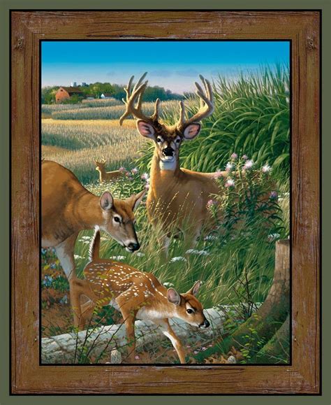 Feast In The Forest Deer Wild Wings Cotton Quilting Fabric Panel