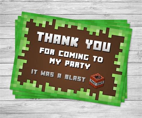 Minecraft Printable Thank You Cards Minecraft Birthday Party Supplies