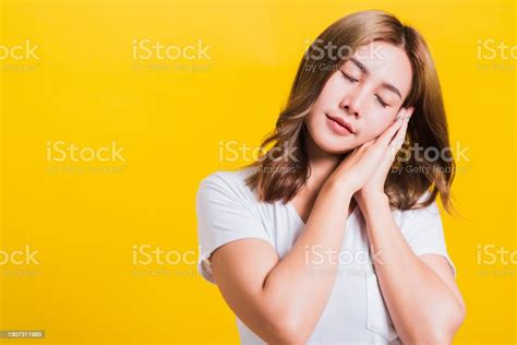 Woman Emotions Tired And Sleepy Her Posing Sleeping To Dreaming With