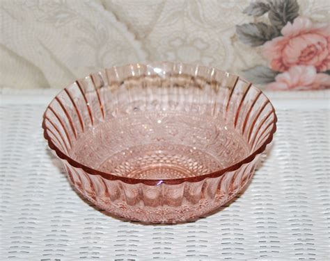 Vintage Pink Glass Bowl Pink Serving Bowl Medium Size Bowl Embossed Pattern Vegetable Bowl