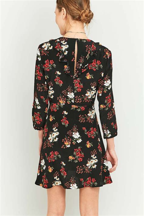 Pins And Needles Black Floral Frill Wrap Dress Printed Wrap Dresses