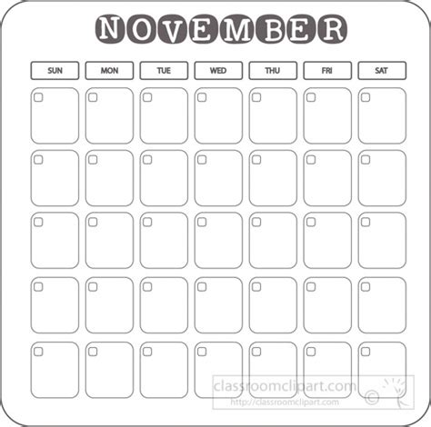 Calendar Clipart Calendar Blank Template Gray November 2017 Clipart