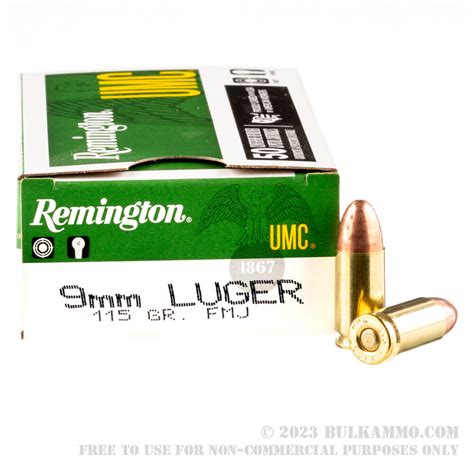 50 Rounds Of Bulk 9mm Ammo By Remington Umc 115gr Mc