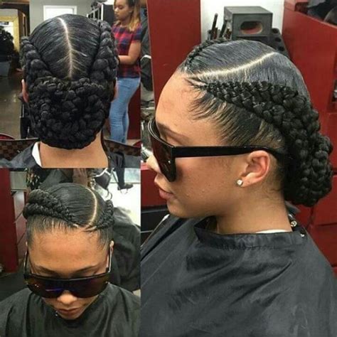 After finishing one of the french braids, pin the tail of the braid into a bun at the back of your. Double Cornrow French Braid - Braided Hairstyles For Black ...