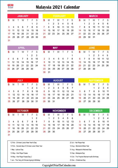 2021 Holiday Calendar Malaysia Malaysia 2021 Holidays