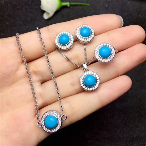 Natural Blue Turquoise Jewelry Sets Natural Gemstone Ring Earring